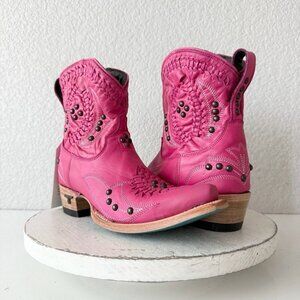 Lane COSSETTE Womens Cowboy Booties 6.5 Western Cowgirl Short Boots Pink Leather